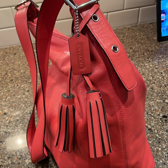 Coach Legacy Leather Large Duffle Hobo Slouch Purse Vermillion Orange - Picture 5 of 14